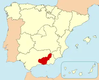 Ligging van Granada in Spanje