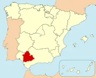 Ligging van Sevilla in Spanje