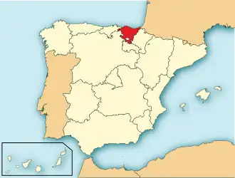 Ligging van Baskenland in Spanje