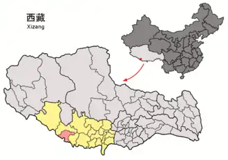 Ligging van het arrondissement Gyirong in Tibet