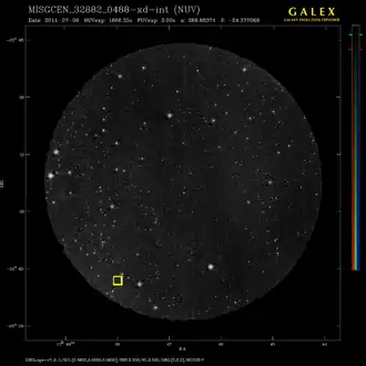 Op deze sterrenkaart ziet u ruwweg de locatie van pulsar PSR J1748-2446ad, in de gele rechthoek.