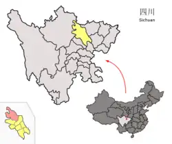 Het rode gedeelte is Pingwu in Mianyang