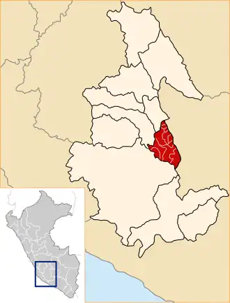 Locatie van Sucre in de regio Ayacucho