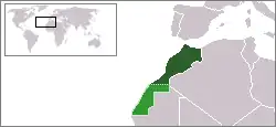 Marokko (donkergroen) en de Westelijke Sahara (groen).