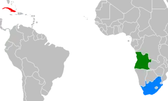 Cuba (rood), Angola (groen) en Zuid-Afrika (blauw).