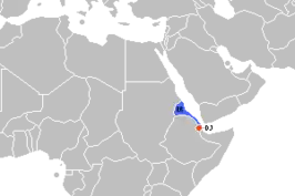 Eritrea (blauw) en Djibouti (rood).