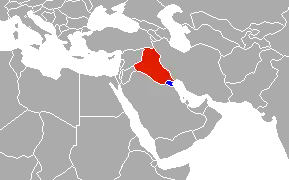 Irak (rood) en Koeweit (blauw).