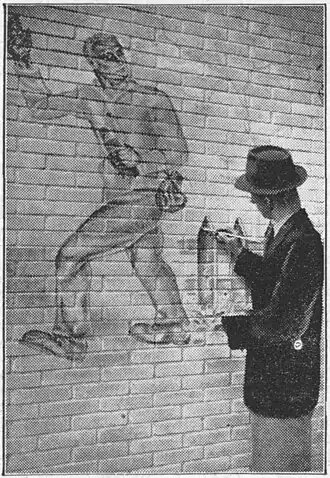 Lode Sengers legde laatste hand aan wandschildering in sigarenfabriek Edelachtbaar te Leiden, 1937