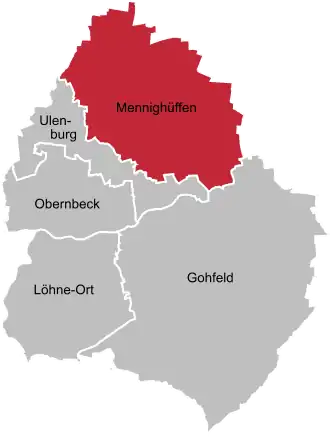 Ligging van Mennighüffen in de gemeente Löhne