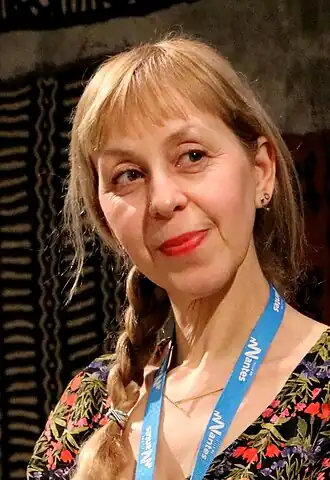 Lola Lafon tijdens het Festival Atlantide - Les Mots du Monde in Nantes op 17 februari 2018.