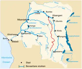 De Lomami (rood) en zijn ligging in de Democratische Republiek Congo.