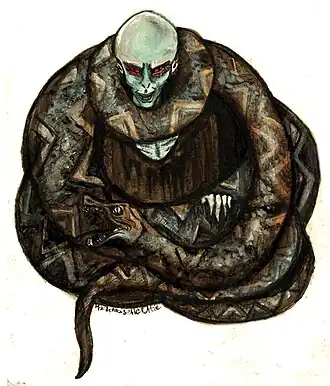 Tekening van Nagini en Voldemort