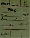 Registratiekaart als gevangene in nazi-concentratiekamp Dachau