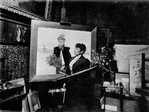 Louise Abbéma aan het werk in haar atelier (1895)