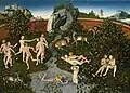 Lucas Cranach de Oude: De Gouden Tijd, 1523; linksboven is Kasteel Colditz afgebeeld[2]