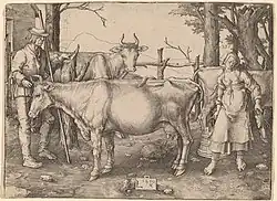 Lucas van Leyden, De melkmeid, 1510, gravure