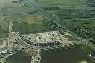 Luchtfoto van de eerste woningen in Westergouwe, juni 2016