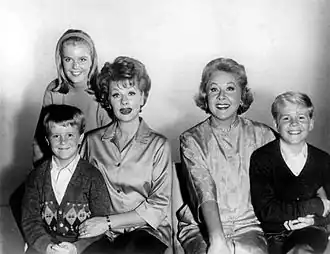 Publiciteitsfoto voor The Lucy Show met v.l.n.r. Jimmy Garrett, Candy Moore, Lucille Ball, Vivian Vance en Ralph Hart