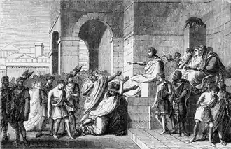 Gravure waar Lucius Junius Brutus zijn zoons veroordeeld tot executie.