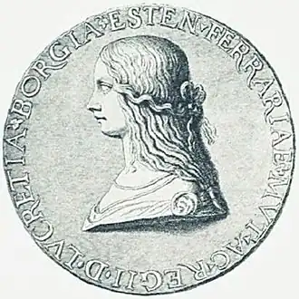 Medaille Lucrezia Borgia rond 1500.