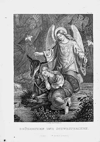 Broertje en zusje, afgebeeld in Kinder- und Hausmärchen van de Gebroeders Grimm uit 1857 (Ludwig Emil Grimm)