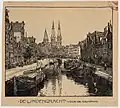 De Lindengracht kijkende naar de Brouwersgracht en de Posthoornkerk, omstreeks 1890, prent van LWR Wenckebach