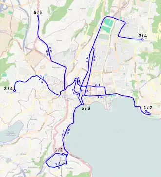 Netwerkkaart van de Trolleybus van Lugano
