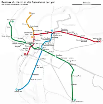 Routekaart van de Metro van Lyon