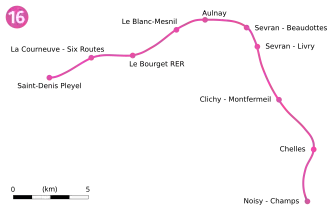 Parijse metrolijn 16 op de kaart
