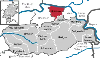 Kaart van Mühlheim am Main