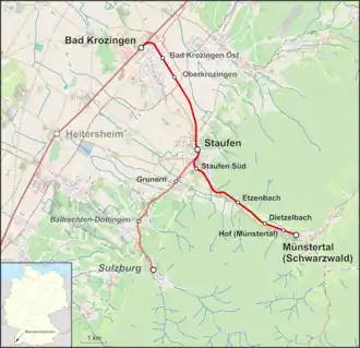 Spoorlijn Bad Krozingen - Münstertal op de kaart