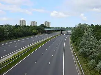 De M57 in noordelijke richting vanaf de Knowsley Lane in Liverpool