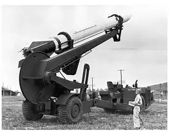 De Amerikaanse MGM-5 Corporal-geleide grond-grondraket (foto 1958).