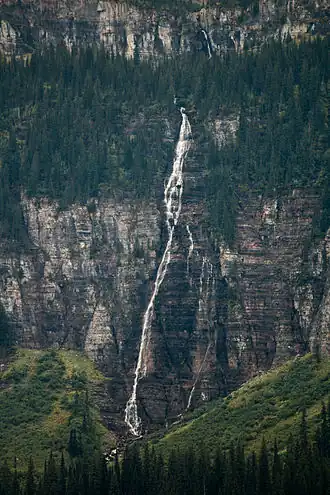 De watervallen vanaf de Going-to-the-Sun Road