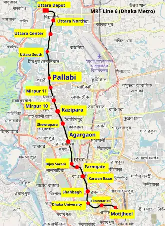 Metrokaart van Dhaka