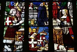 Glasraam in Brou met Filibert II van Savoye en Margaretha van Oostenrijk