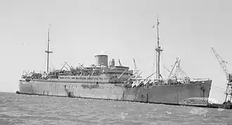 MS Tegelberg als repatriëringsschip aan de kade van Adabya (Egypte)