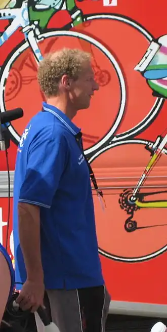 Maarten Ducrot aan de finish van de touretappe van 11 juli 2009