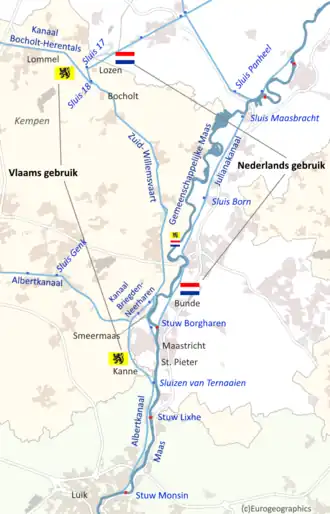 Kaart met Nederlands en Vlaams gebruik