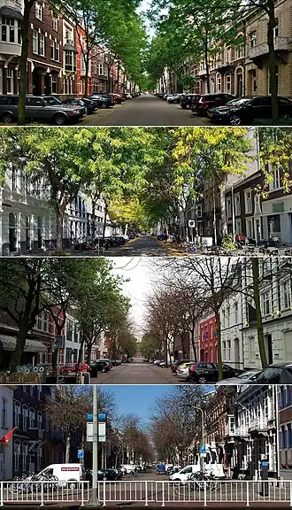 Impressies van de Alexander Battalaan: noordelijk deel gezien naar het zuiden · noordelijk deel vanaf de Stationsstraat · zuidelijk deel vanaf de Stationsstraat · zuidelijk deel vanaf de Akerstraat