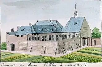Het kloostercomplex getekend door Philippe van Gulpen in 1846
