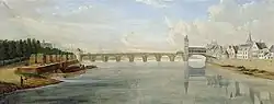 Maasbrug met links een toren of poort (1793)