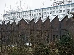 Achterzijde magazijnen met sheddaken