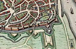 Omgeving St-Pieterspoort (Atlas van Blaeu, 1652)