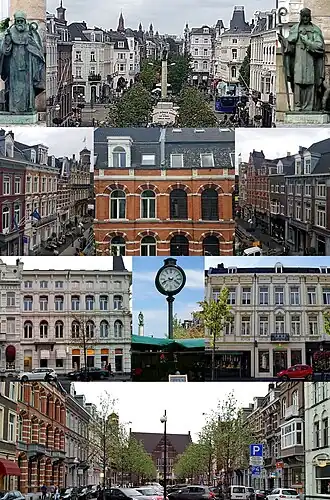 Beelden van de Stationsstraat: 1. gezicht naar het westen en details Mariamonument · 2. oostelijk straatdeel · 3. gevels en klok westelijk straatdeel · 4. gezicht naar het oosten met stationsgebouw