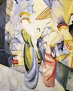 Helle Frauen vor dem Hutladen