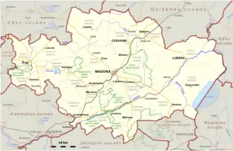 Kaart van Madonas novads