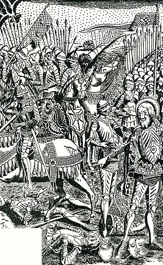 Magnus valt koning Erik aan (zoals voorgesteld door Peringskiöld).