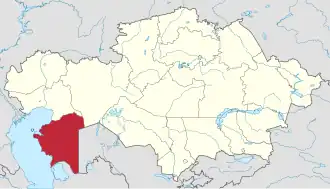 Kaart van Oblast Mañğıstaw