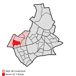 Locatie van 't Broek binnen Nijmegen